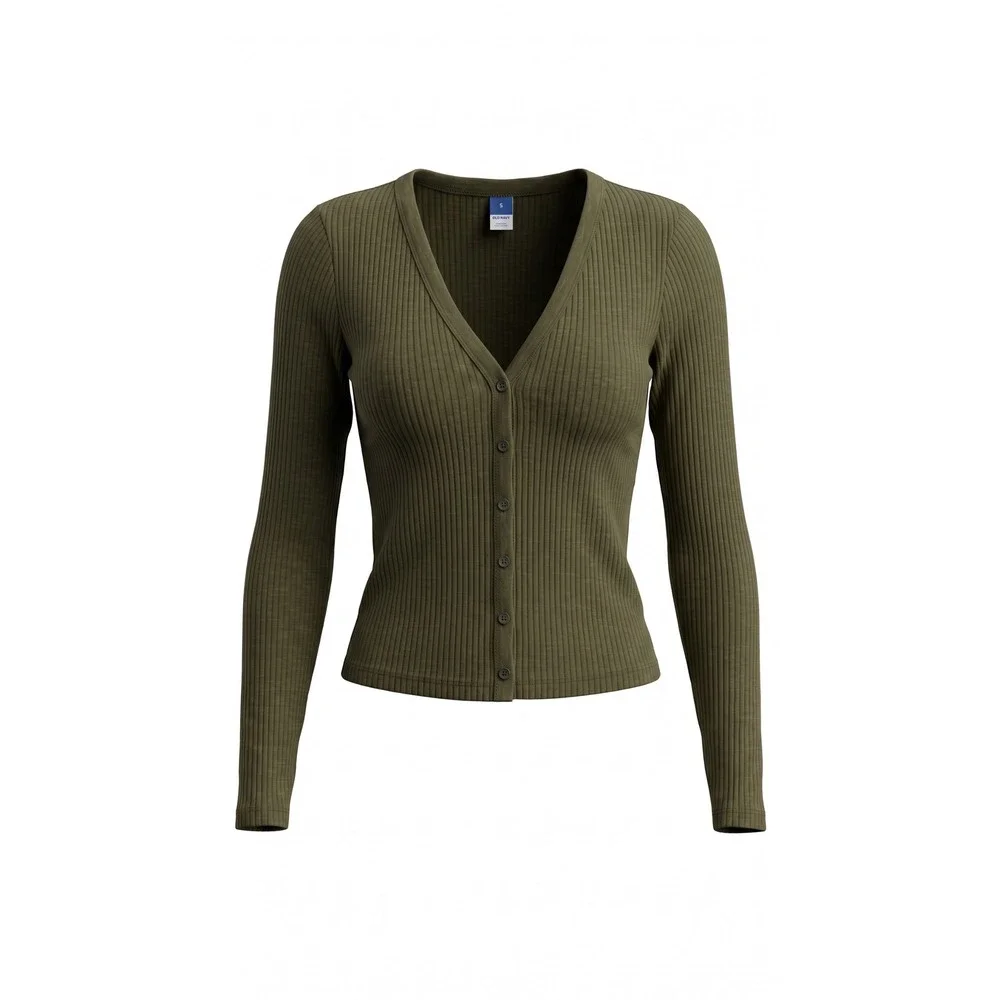 Old Navy Womens Ribbed Long Sleeve V-Neck Cardigan Olive Green Small